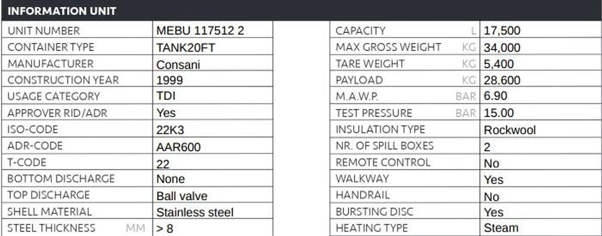 Used 1999 UNKNOWN Consani ISO Tank