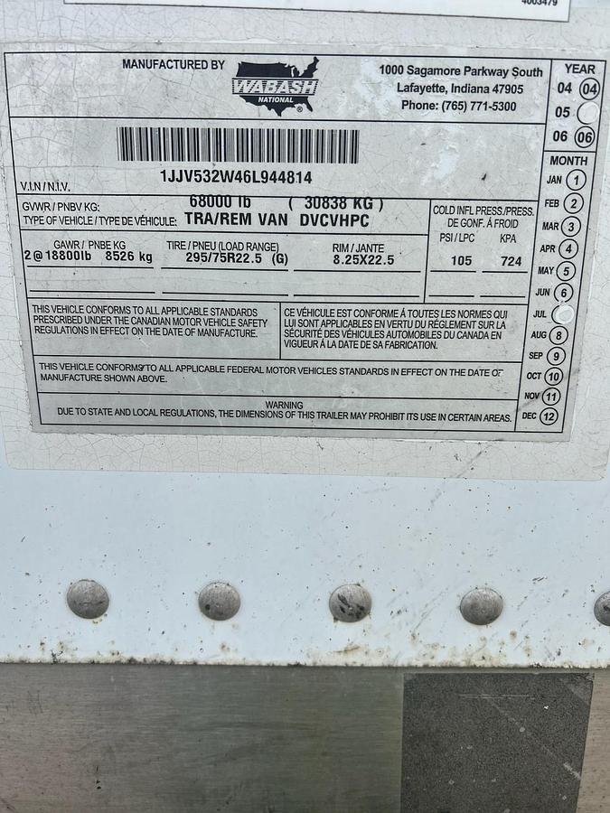 Used 2006 WABASH NATIONAL 53' Storage Dry Van