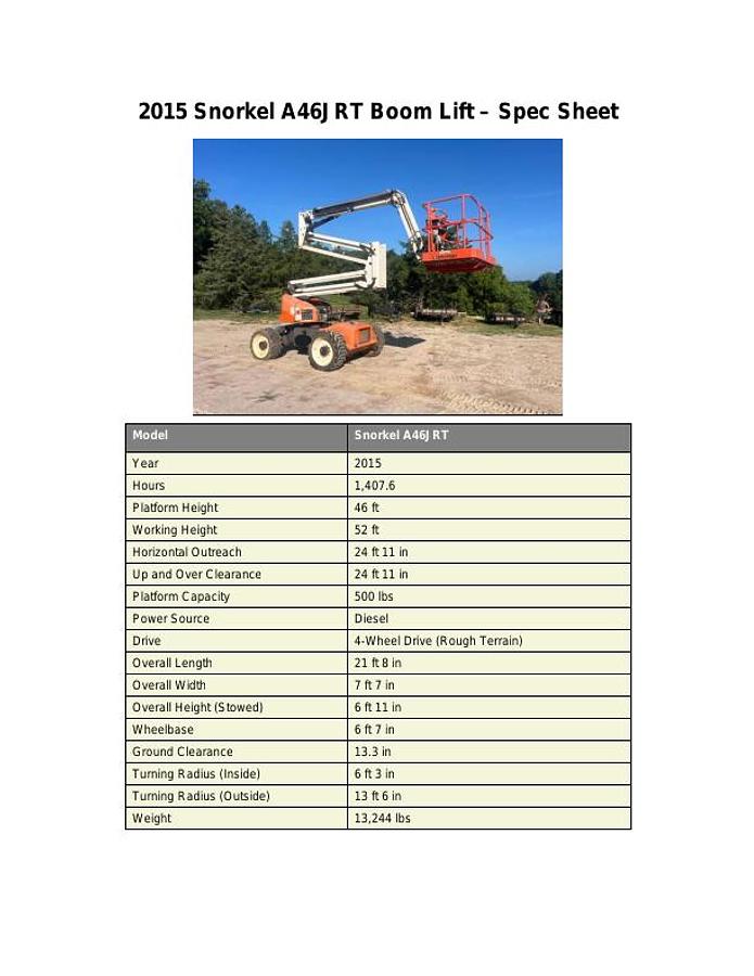 Used 2015 SNORKEL A46JRT