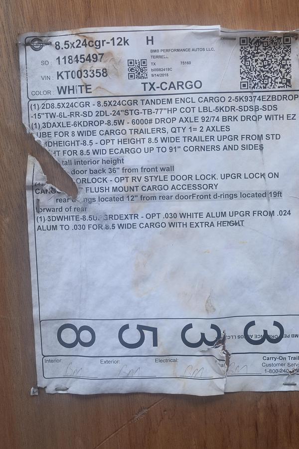 Used 2018 CUSTOM BMB 8.5 X 24cgr-12k