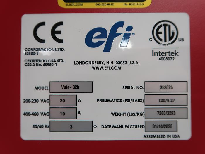 Used 2020 EFI 10 Color Wide Format Printer Model Vutek 32H