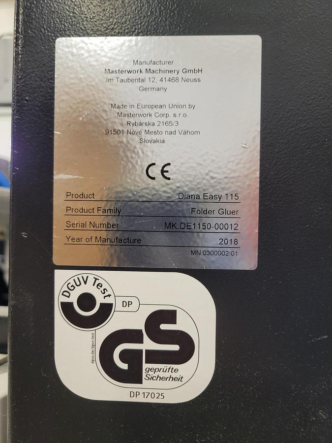 Used 2018 Heidelberg Diana Easy 115 Folder/Gluer