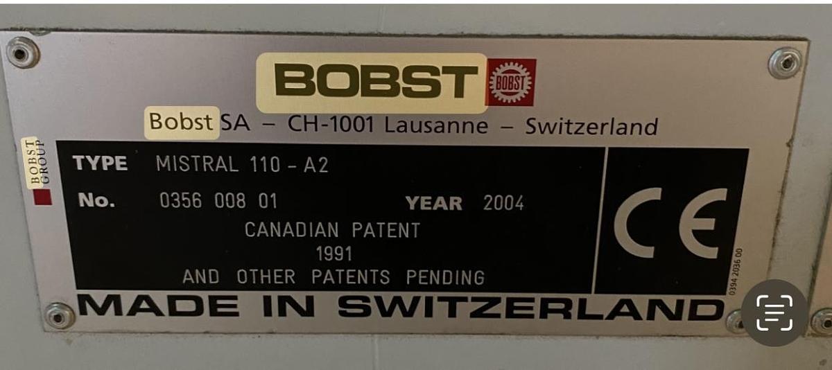 Used 2004 Bobst Folder/Gluer Model Mistral 110-A2