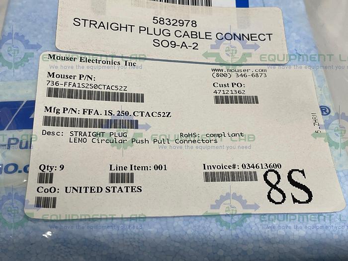 Lot of 3- Mouser Electronics FFA.1S.250.CTAC52Z Push Pull Connectors