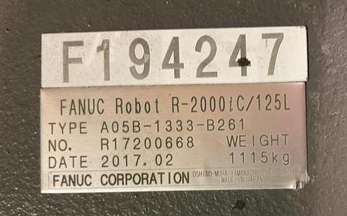 Used FANUC R2000iC/125L 6 AXIS CNC ROBOT WITH R30iB CONTROLLER, IR VISION, 125KG X 3,100 MM H REACH