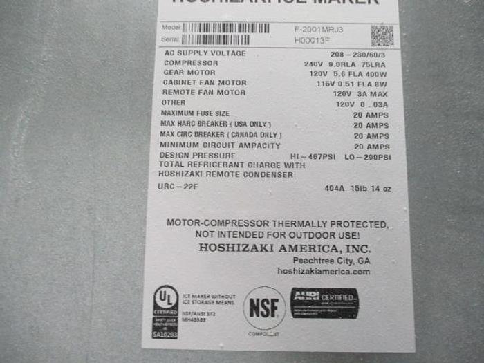 Used Hoshizaki F-2001MRJ3 Remote Cooled 2098 LB Flake Ice Machine - 3-Phase