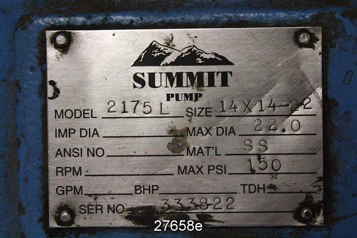 Used Summit 2175 L Power End With 22" Stainless Steel Dynamic Seal Stuffing Box Cover, No Repeller. #27658