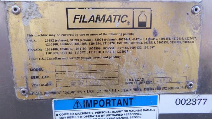 Used Filler, Vial, Filamatic, Mdl AB-8, Benchtop, 1-Head, B #S743471