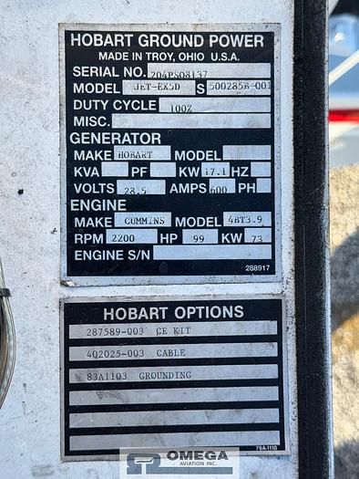 Refurbished 2004 Hobart JetEx5 28 Volt DC GPU - Unit 8137 (Reserved for lease during Superbowl)