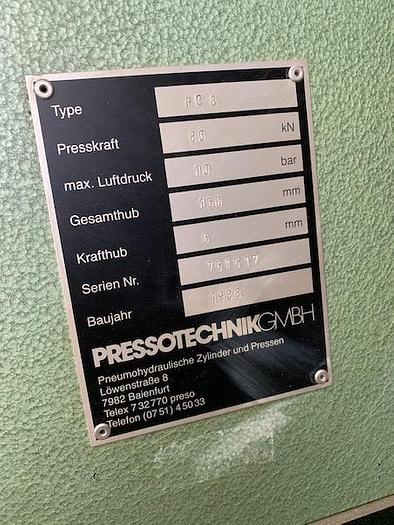 Used USED PNEUMATIC PRESS, MANUF. PRESSOTECHNIK, MODEL PC 8, SERIAL NO.…
