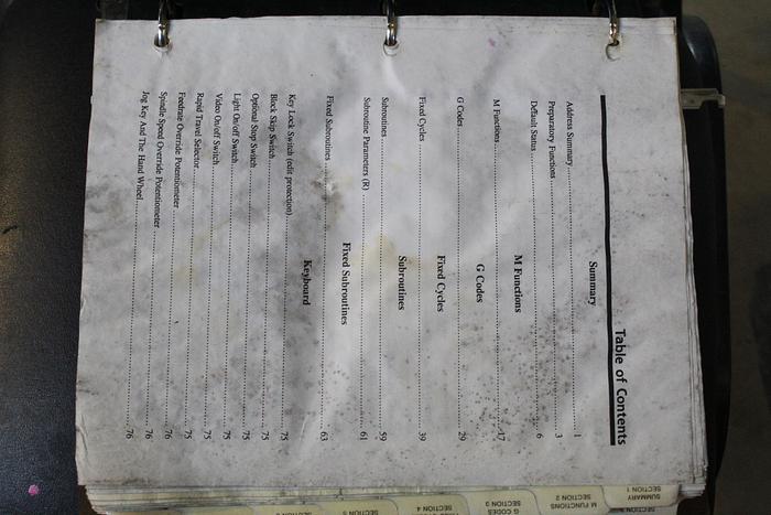 Parts Only Fadal Engineering CO. Inc. VMC Users Manual (B16)