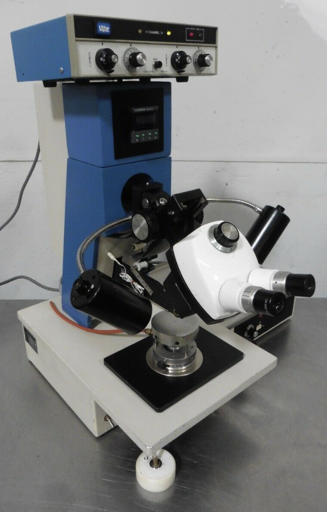 Used Mech-El 907 45° Feed Ultrasonic Wedge Wire Bonder w/ Heated Workholder