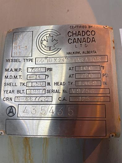 Used 60" x 24' 720 PSI Sour Horizontal 3 Phase Separator Package