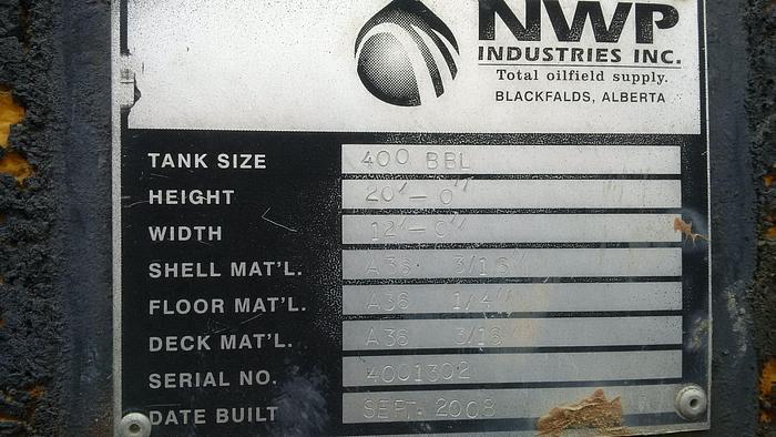 Used 400 BBL Insulated Heated & Internally Coated Tank