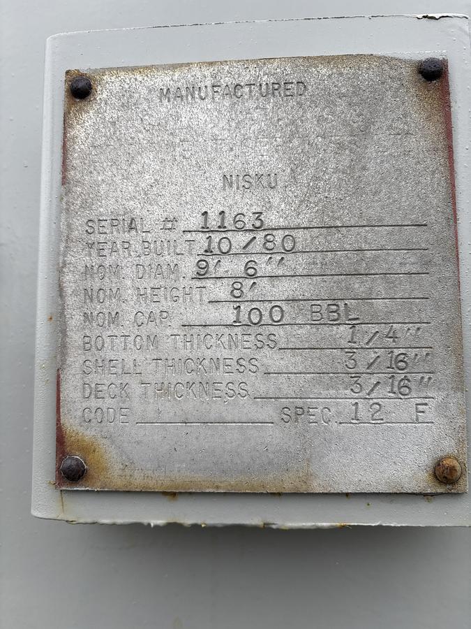 Refurbished 100 BBL Pop Tank - 16044