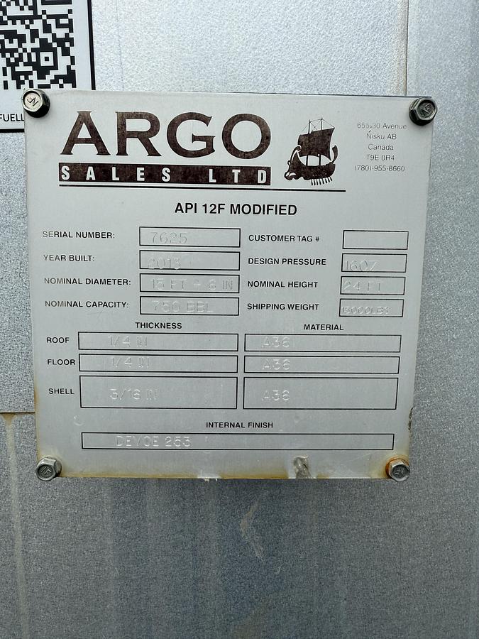 Used 750 BBL Internally Coated, Metal Clad Insulated Tank