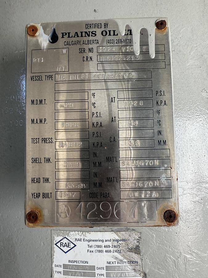 Used 30" x 10' 1440 PSI Sour Vertical Separator Package - 15789