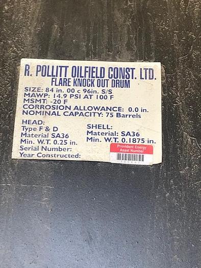 Used 75 BBL 14.9 PSI FKOD