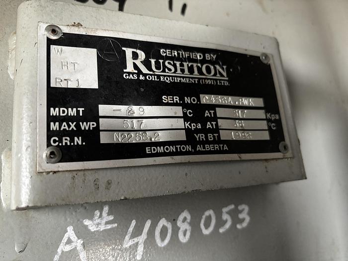 Used 6' x 20' Horizontal 75 PSI Rushton Free Water Knock Out