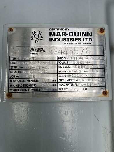 Used 24" 1480 PSI Vertical Sour Separator