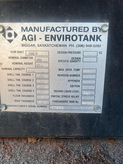 Used 400 BBL Internally Coated and Insulated Double Wall Tank