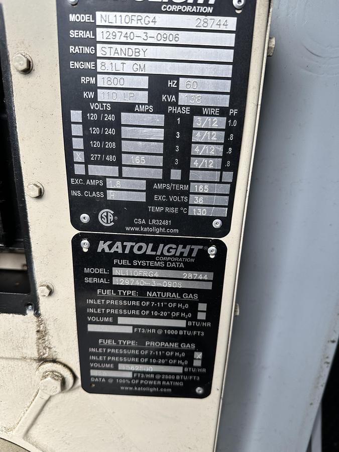Used Dual 130 KW Katolight Generators with GM 8.1 L Natural Gas Engines