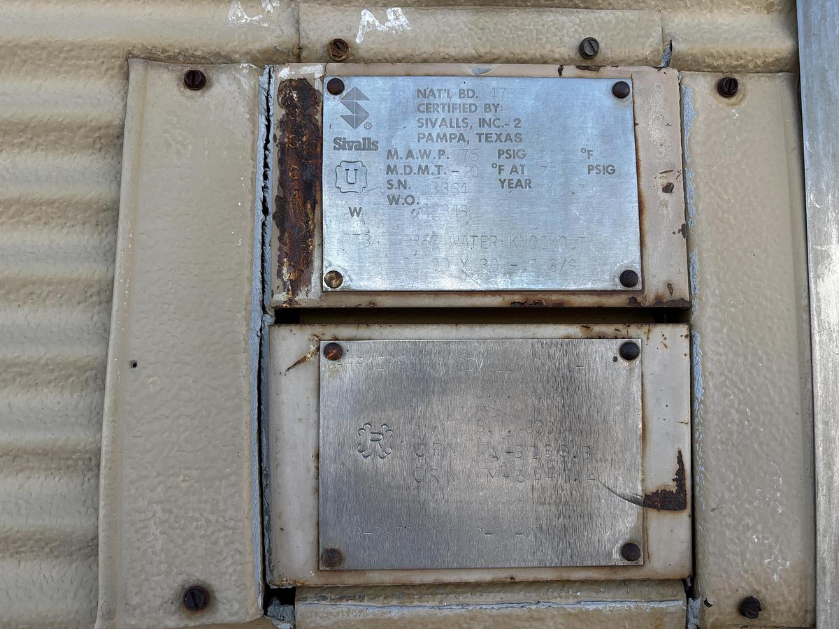 Used 8' x 30' Horizontal 75 PSI Sivalls Free Water Knock Out - 15710