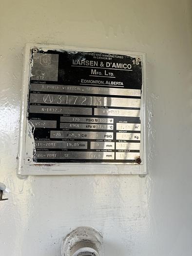 Used 30" 720 PSI Vertical Sweet Separator