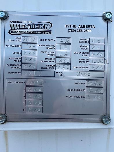 Used 100 Barrel Bottom Skidded Pop Tank