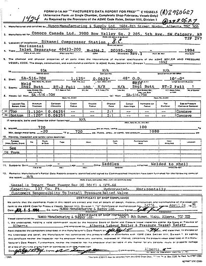 Used 48" 720 PSI Horizontal Sour Separator Package