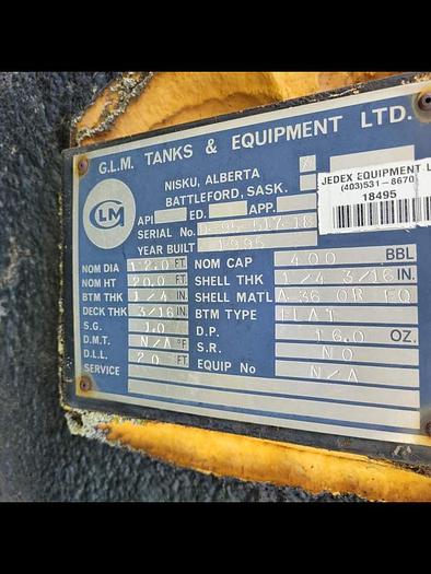 Used 400 BBL Internally Coated and Heated Tank