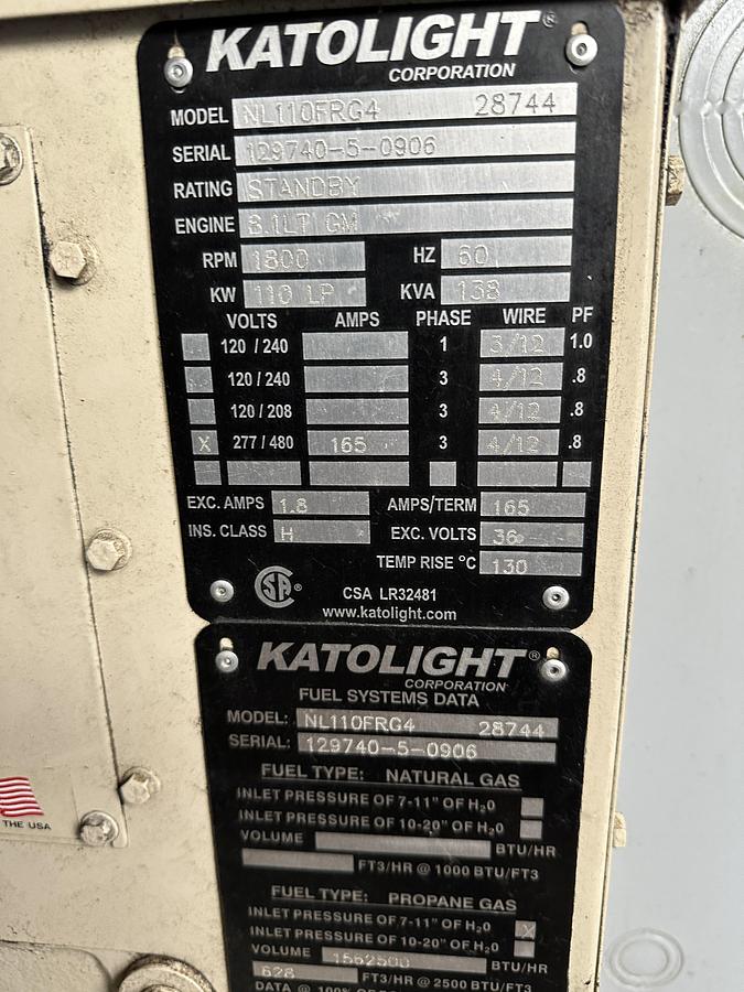 Used Dual 130 KW Katolight Generators with GM 8.1 L Natural Gas Engines
