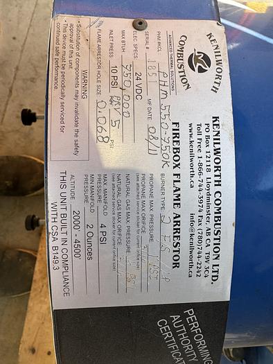 Used (QTY 5) Kenilworth 10” Burner c/w Flame Arrestor and Profire 2100 BMS