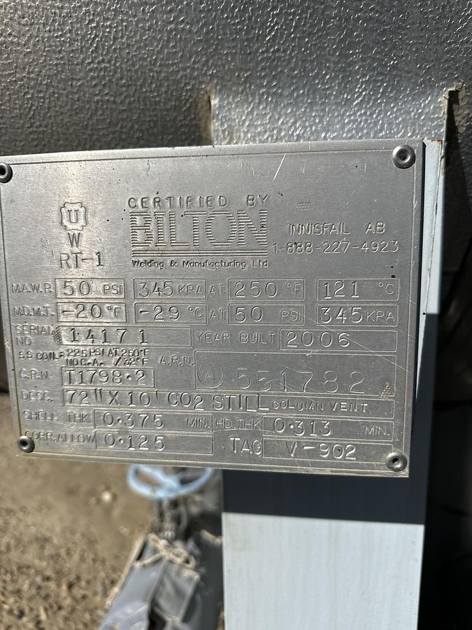 Used 72" x 10' 50 BBL Internally Coated FKOD c/w Heat Coil