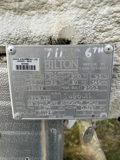 Used 100 BBL 50 PSI 96" x 10' Sour Flare KO