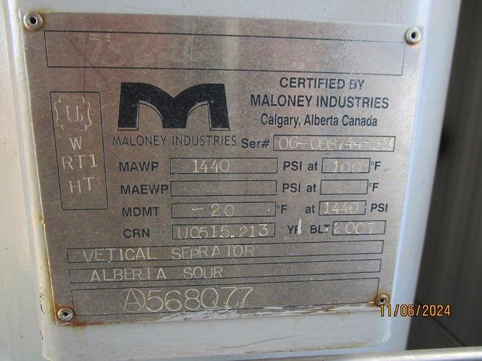 Refurbished 24" x 8' 1440 PSI AB Sour Separator