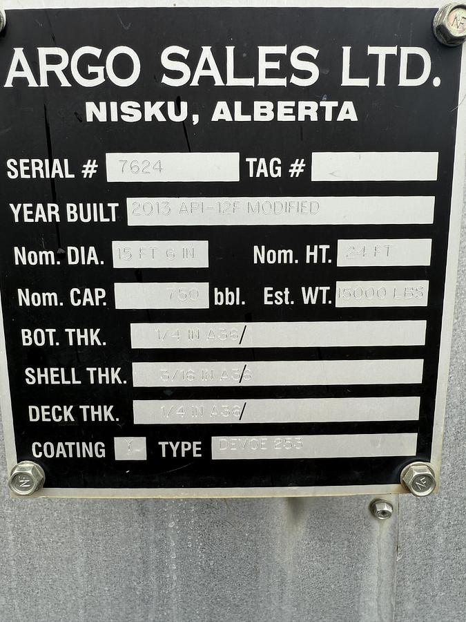 Used 750 BBL Internally Coated, Metal Clad Insulated Tank