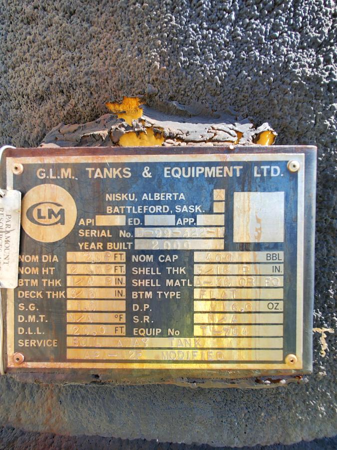 Used 400 BBL Double Wall 16oz Internally Coated Tank #16250