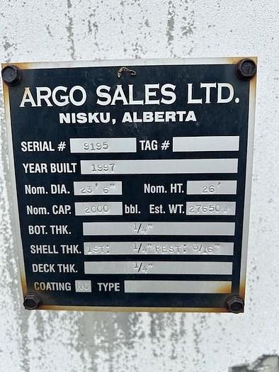 Used 2000 bbl  Argo Storage Tank, Uncoated