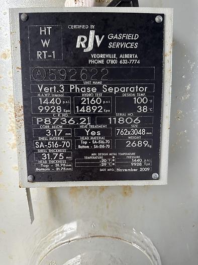 Used 30" 1440 PSI Vertical Sour Separator Package w/Integral 400 BBL Tank