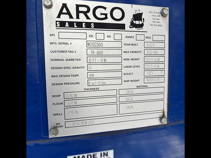 500 BBL Internally Coated