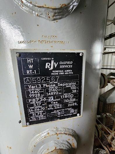 Used 30" 1440 PSI Vertical Sour Separator Package w/Integral 400 BBL Tank