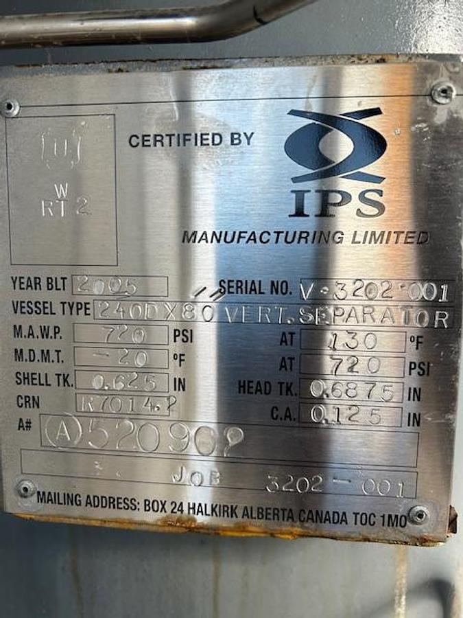 Used 24" x 8' 720 PSI Sweet Separator Package