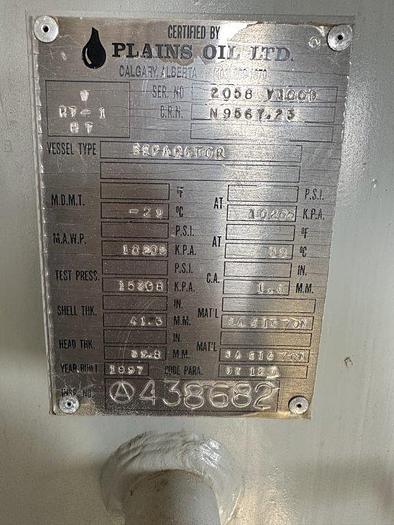 Used 36" x 10' 1480psi Sour Vertical Separator