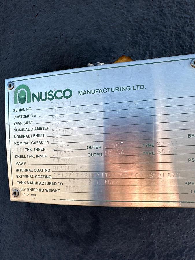 Used 750 BBL Double Wall Internally Coated Tank #16110