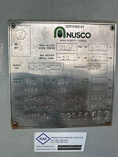 Used 36" 720 PSI Horizontal Sour Separator Package