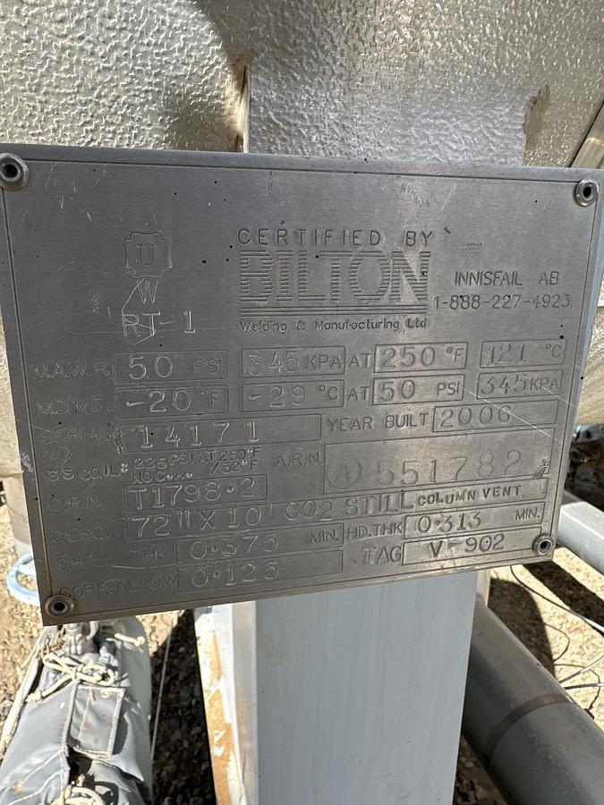 Used 72" x 10' 50 BBL Internally Coated FKOD c/w Heat Coil