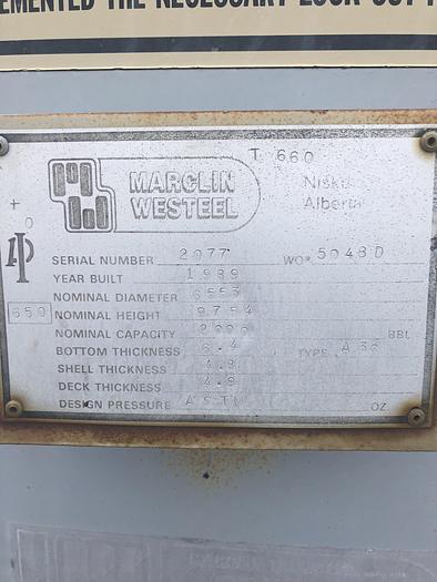 Used 2000 BBL Internally Coated Tanks