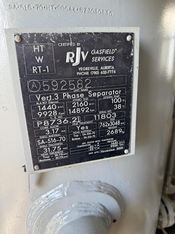 Refurbished 30" 1440 PSI Vertical Sour Separator Package