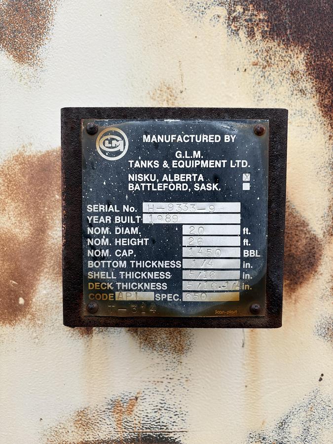 Used 1450 BBL Storage Tank with Heat Coil